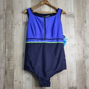 Christina Preformance Blue and Black One-Piece Swimsuit. Size 24W